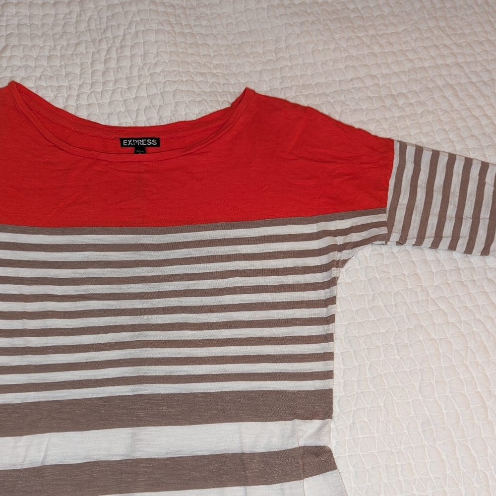 π Mini Striped T-shirt Dress Tunic - Soft Cotton Modal M 3/4 Sleeve Express - Picture 3 of 15